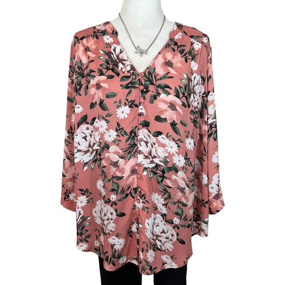 Torrid NEW Harper Challis Button Front 3 Quarter Sleeve Blouse Floral 00 M L 10 - Picture 1 of 13